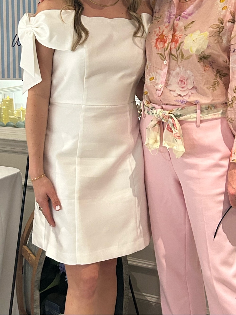 Stunning Off-Shoulder Satin Dress with Bows on the arms - White